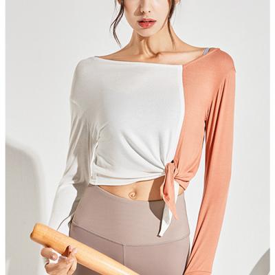 China Autumn New Two Shoulder Strap QUICK DRY Gather Breathable Widen Edge Women's Slit Lace Up Yoga Top for sale