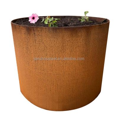 China Indoor outdoor round flower planter pots corten large steel tree planters for sale