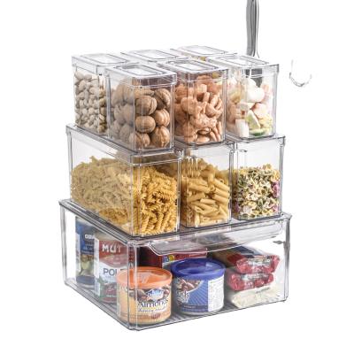 China Modern Plastic Stackable Food Storage Rack Fridge Organizer Set Of 8 Food Storage Bins With Handles For Office Store Plastic Type for sale