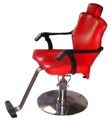 China Hydraulic Pump Red Barber Chairs Round Base For Cutting Hair , Pu Armrest for sale