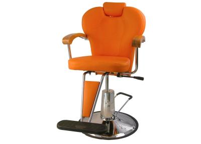 China Wooden Armrest Salon Barber Chair Heavy Duty With Orange Color , Round Base for sale