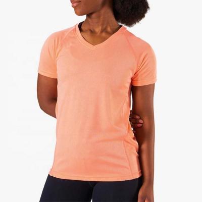 China Wholesale Anti-Static Fashion Fit Gym T-Shirt For Women's Fitness Custom Women's Logo T-Shirts Sweatsuit V-Neck Sports Mesh Simple Coral T-Shirt for sale