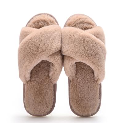 China Custom Made Simple Home Slippers Soft Bottom Fluffy Indoor Fur Slippers Women's Plush Indoor Fur Slipper Winter Bedroom Fluffy Indoor Slippers for sale