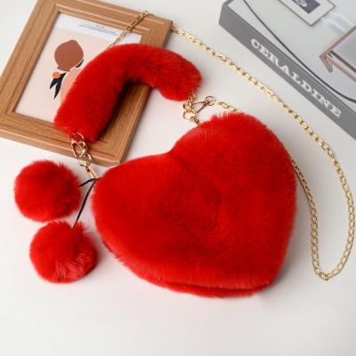 China Cute heart-shaped plush bag women's autumn and winter ladies' handbag candy color love bag fashion \ fashion comfortable \ durable artificial rabbit fur for sale