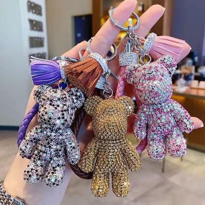 China Custom Luxury Bling Crystal Rhinestone Diamond Little Bear Cartoon Fasion Lilangda Diamond Cartoon Bear Keychain Cute Pendant Key Chain for sale