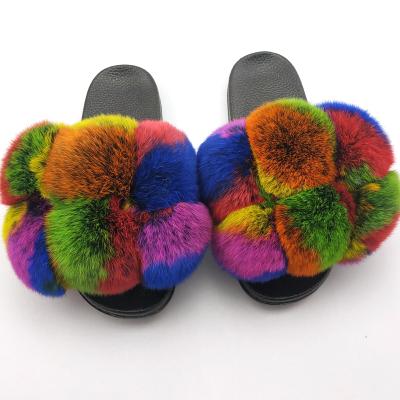 China Fashion trend factory direct sale children's fur slippers, fox fur slippers and bags, ladies fur platform slippers for sale