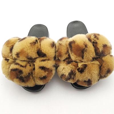 China Newest Fashion Trend Design Kids Fur Slippers Fox Fur Slippers Women White Fur Slippers for sale