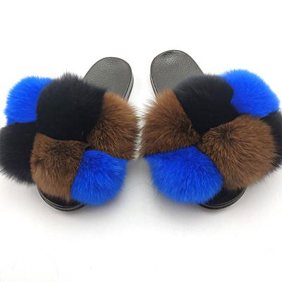 China High End Women's Fur Slippers Fox Ball Slippers Chocolate Fur Shoes Latest Fashion Trend 2021 Women's Shoes for sale