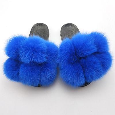 China New Fashion Trend Baby Fur Slippers Ladies Fur Slippers, Artificial Fox Fur Slippers, Ladies Fluffy Fur Slippers for sale