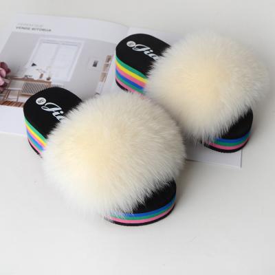 China Fashion Trend Factory Direct High Heels Fox Fur Slippers Female Faux Fur Slippers for sale