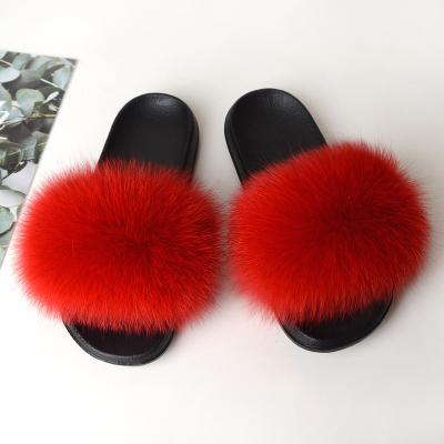 China Fashion Trend Fox Slippers Wholesale Women's Fur Slippers With Logo Women's Fox Slippers Flat Shoes for sale