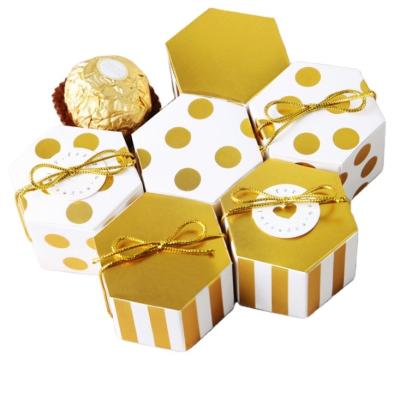 China Mini Stripe Dots Golden Bronzing Disposable Paper Box Color Hexagon Wedding Chocolate Candy Gift Box for sale