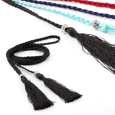 China Decorative Woven Style Fabric Tassel Belt Braided Belt Waist Rope Chain Belt Women Decorated Ladies Ladies Tassel Belt With Pearl for sale