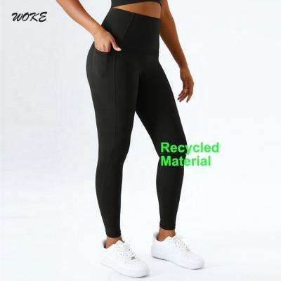 China Women Sports Eco-Friendly Breathable Black Compression Pants Running Tights Gaiters Recycle High Waist Yoga Wear for sale