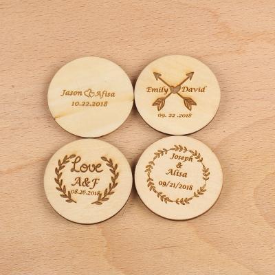 China 2Pcs Custom Wooden Engraved Shape Fridge Magnets For Wedding Favor for sale