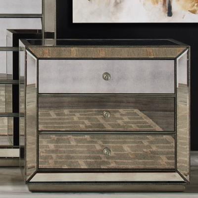 China Gorgeous Mirrored Glass 3 Drawer Bedside Panel For Bedroom for sale