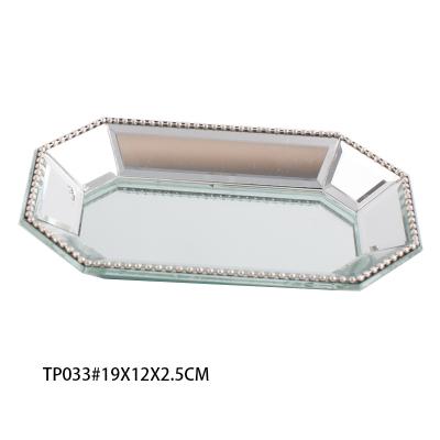 China Luxury And Fashion Octagon Light Weight Mirror Jewelry Tray With Pearl Edge for sale