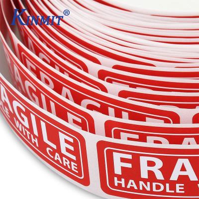 China Printed Printable Custom To Roll 3x1 Inch Waterproof Grip 500pcs With Care Paper Label Red Fragile Warning Adhesive Sticker for sale