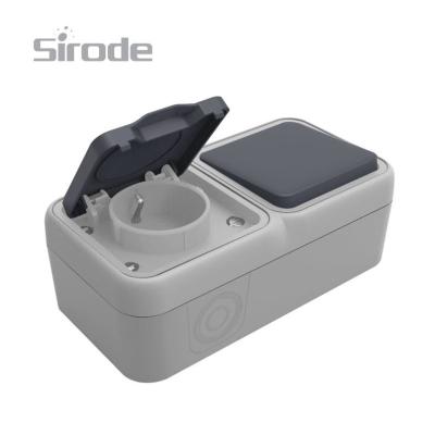 China Europe standard 1 strip SCHUKO socket+1 strip 2 switch easy installation sirode gray color 8008 series manufacturing for sale