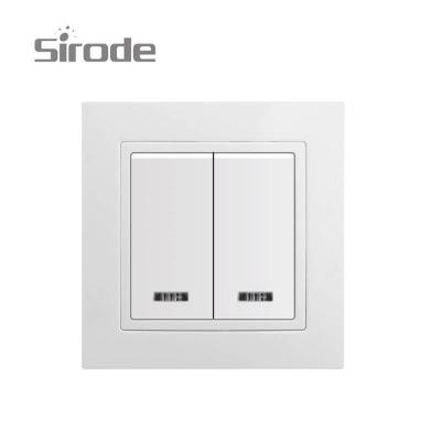 China Easy Installation Sirode Europe Standard 2 Band 1 Way Switch With Neon White Color 9207 Series Manufacture for sale