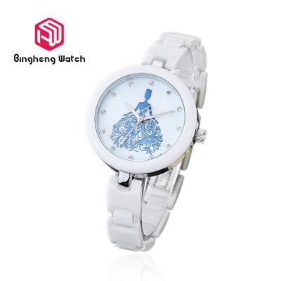 China Ladies Ceramic Wrist Watch Round Case Shape With 3 Bar Water Resistance for sale