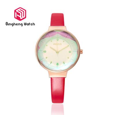 China Red Genuine Quartz Leather Watch , Fashional Ladies Leather Strap Watches for sale