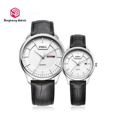 China IP Black Couple Designer Quartz  Watch Water Resistant With Leather Wristband for sale