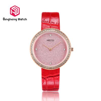 China Diamond Quartz Waterproof Female Watches Leather Band With Ustomized Logo for sale