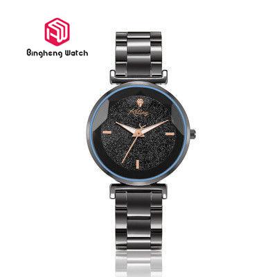 China Luxury IP Black Stainless Steel Watch , Black Waterproof Watches For Women for sale