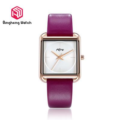 China Purple Waterproof Quartz Ladies Hand Watch , Ladies Leather Strap Watches for sale