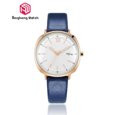 China Blue Rose Gold Luxury Watches , IP Gold Leather Youth Waterproof Watches for sale