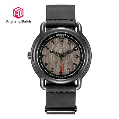 China Big Dial Genuine Leather Belt Watches , Quartz Black Leather Band Watches for sale