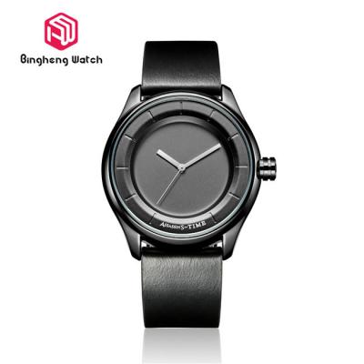 China Elegant Mens Black Leather Watch , Wateproof Men'S Quartz Wrist Watch for sale