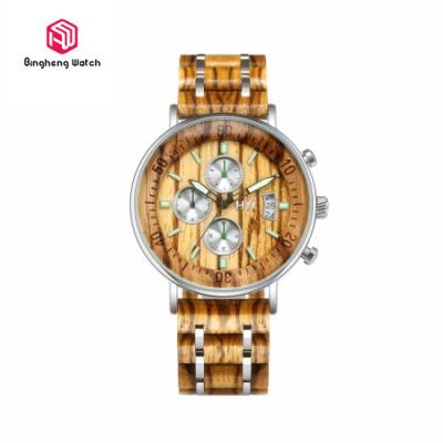 China Round Bamboo Wooden Watches With Japanese Movement , Mens Wooden Wrist Watch for sale