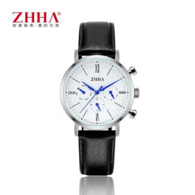 Chine Couleur blanche de cadran de bande de cuir de montre de quartz de mouvement du Japon de chronographe de date de S d'hommes “ à vendre