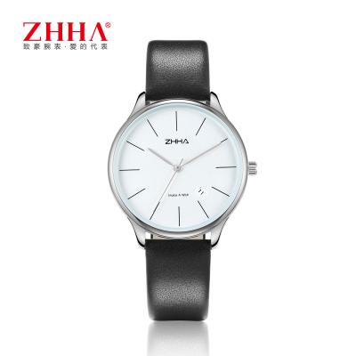 China Men 'S Silver Day Genuine Leather Strap Wrist Watch Scratch Resistance Mineral Glass for sale