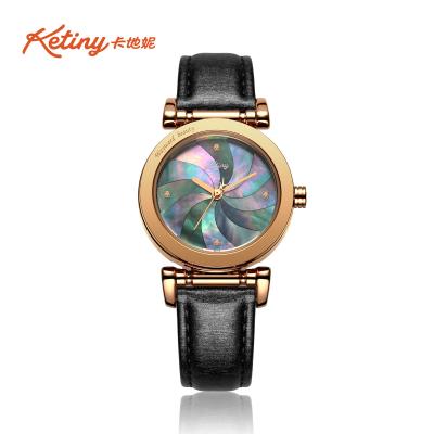 China Modern Leather Strap Wrist Watches , Ketiny Dimond Indeces Colorful Dial Lady Cowhide Watchband Quartz Movt Watch for sale