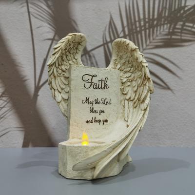 China Europe Home Decorations Resin Wing LED Candles Polyresin Wing FOI Electronic Tea Light Candle Holder for sale