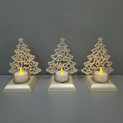 China Europe Christmas Decorations Bead Hollow Resin Christmas Tree LED Candles Resin Electronic Tealight Candle Holder for sale