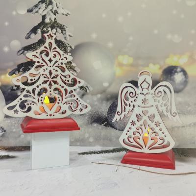 China Europe Christmas Decorations Red Resin Angel LED Candles Resin Hollow Electronic Tealight Candle Holder for sale