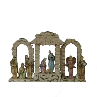 China Europe Resin Christmas Nativity Set Figurine Holy Family Maria Joseph Baby Catholic Light Religious Nativity Items for sale