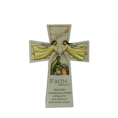 China Europe Polyresin Angel LOVE Resin Religious Lit Cross Two On Holiday Nativity Cross Indoor Scene Sculpture for sale