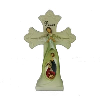 China Europe Home Decorations Polyresin Light Cross Nativity Scene Religious Lighted Angel LOVE Resin Angel Cross for sale