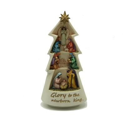 China Europe Holiday Indoor Sculpture Christmas Scene Resin Light Up Christmas Tree Nativity Scene for sale