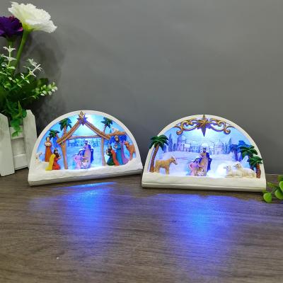 China 3.75 Inch Semicircle Europe H Home Decor Polyresin Religious Holiday Sculpture Figurines Light Up Resin Nativity Scene for sale