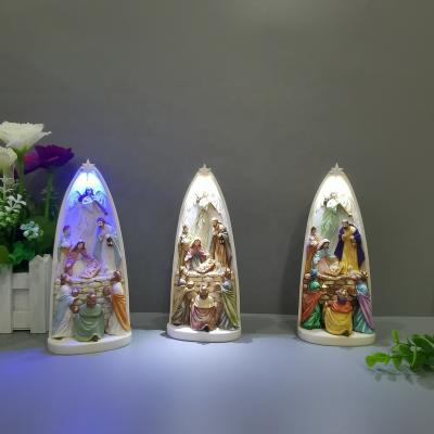 China Europe Home Decorations Religion Resin Crafts Nativity Scene Resin Religious Statue Light Nativity for sale