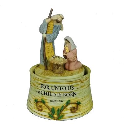 China Holy Europe home decoration music box resin nativity decoration family polyresin nativity music box figurine for sale