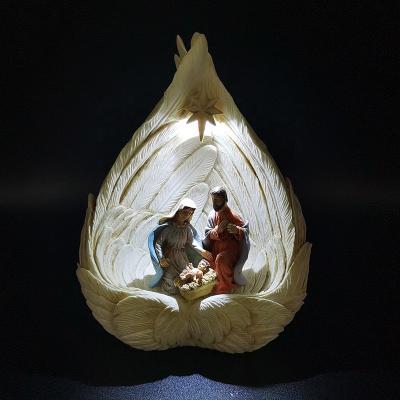 China Lightweight Europe Home Decorations Resin Wing Nativity Holy Family Wing Nativity Scene Figurine for sale