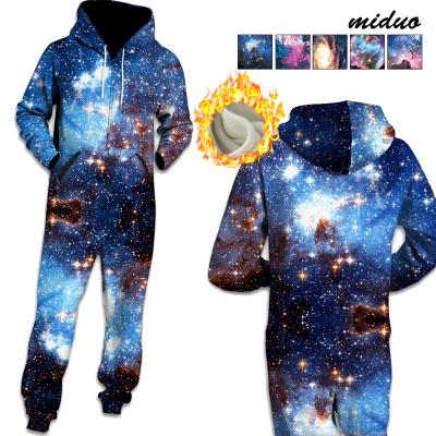 China Amazon Breathable Hot Star Digital Printing Long Sleeve Sweater Fleece Overalls Hooded Zipper Couple Casual One Piece Pants for sale