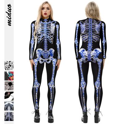 China QUICK DRY Jumpsuit Halloween Costume For Women 3D Print Rose Skeleton Jumpsuit Plus Size Cosplay Costume for sale